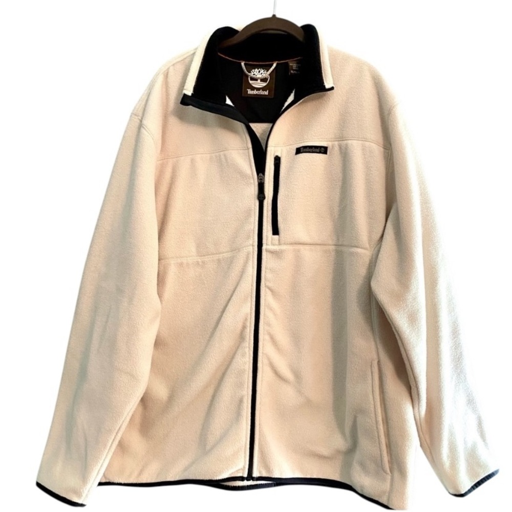 Timberland Cream Black Trim Full Zipper Fleece Jacket Sz XL like new